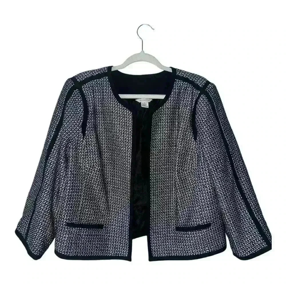 Liz Claiborne Black/White Open Front Cropped Blazer,‎ XL